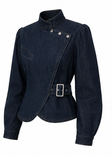 Women’s Dark Denim Asymmetric Jacket with Belt