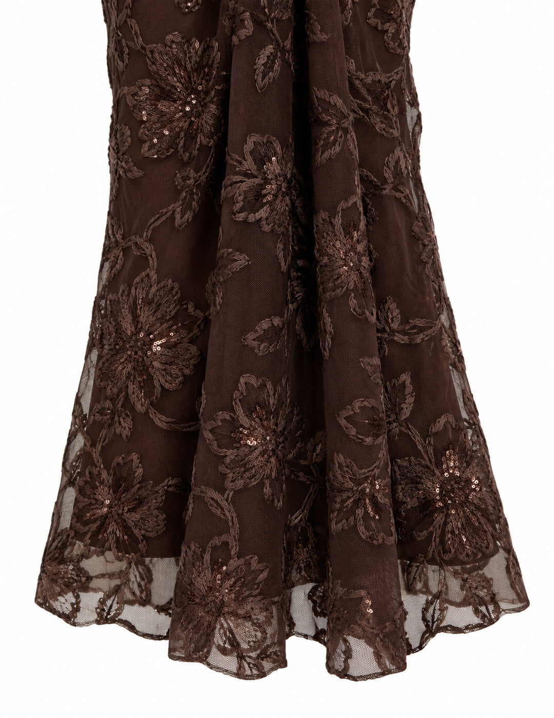 Women’s Brown Floral Embroidered Midi Dress with Sequin Details
