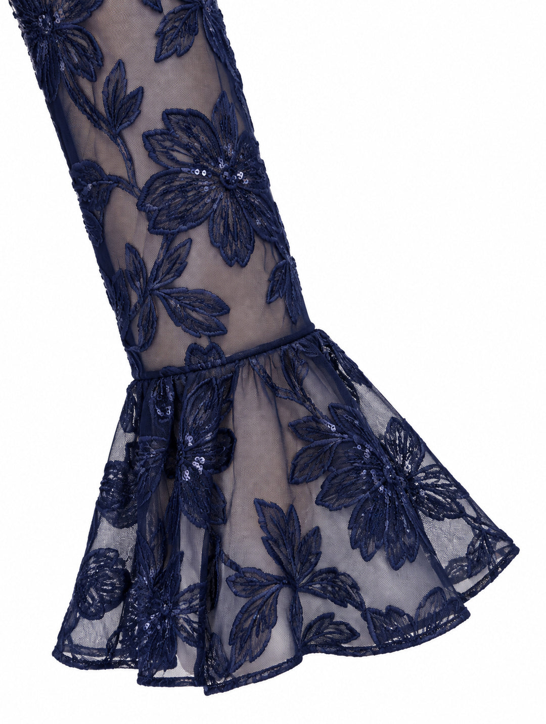 Women’s Navy Blue Floral Embroidered Midi Dress with Sequin Details