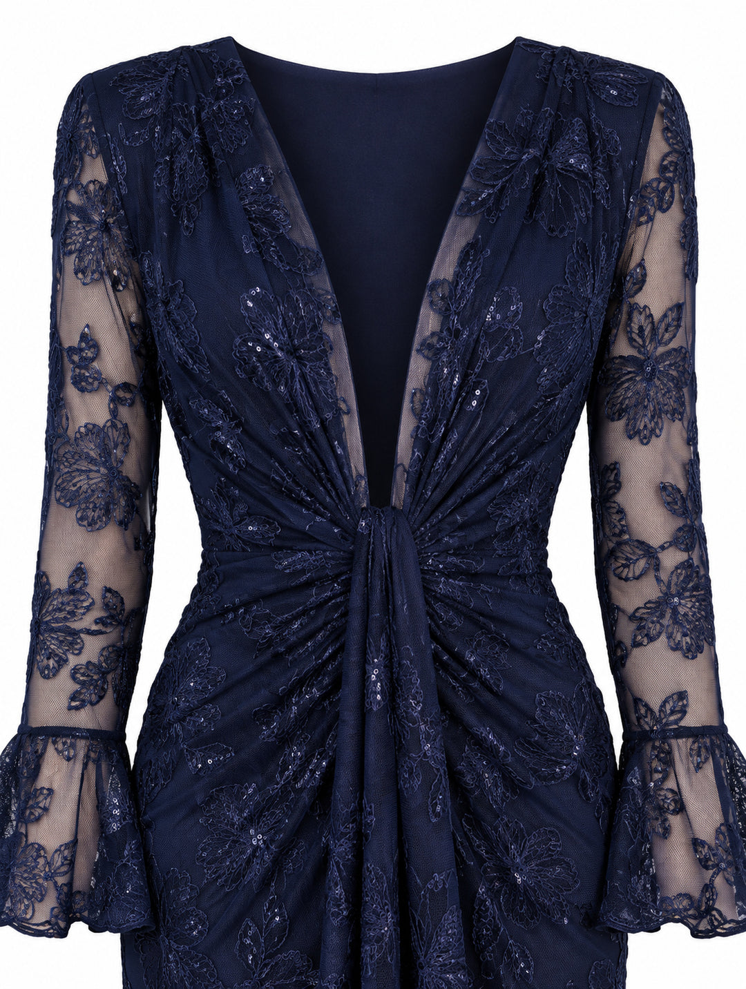 Women’s Navy Blue Floral Embroidered Midi Dress with Sequin Details
