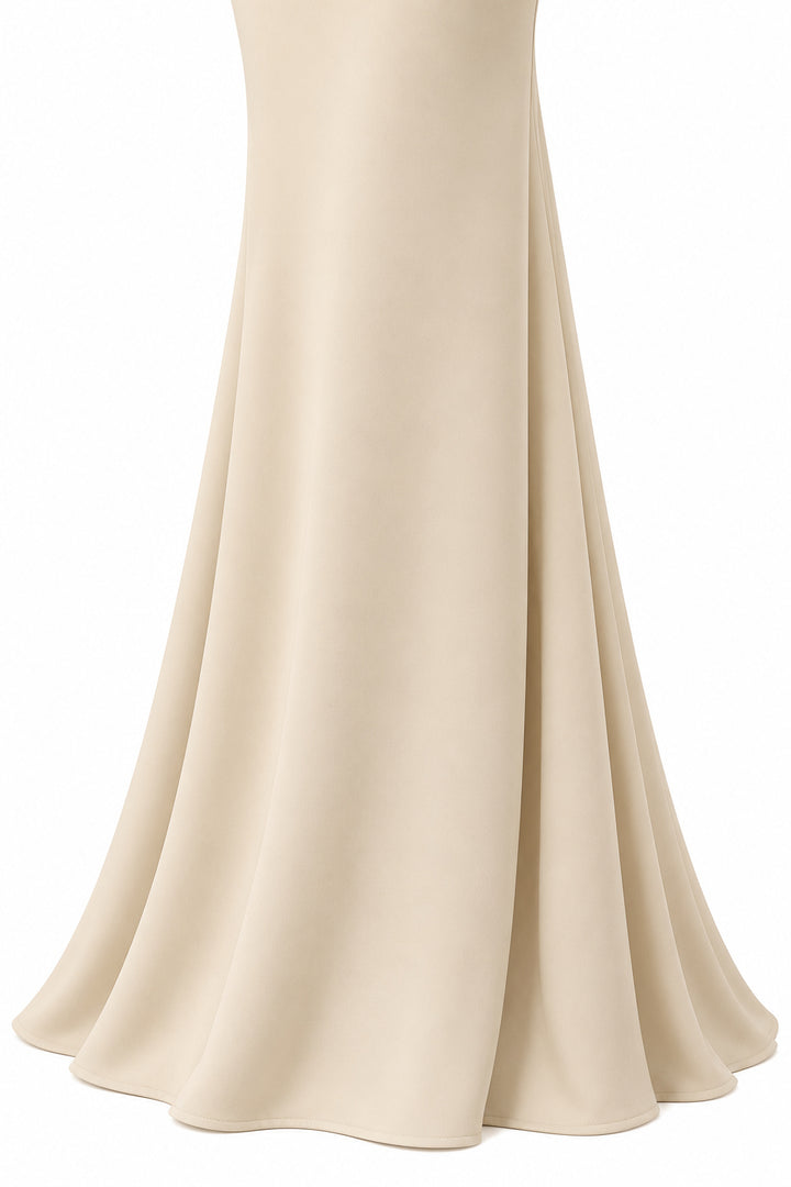 Women's Champagne Beige Mermaid Maxi Dress with Silver Sequin Details and Draped Scarf