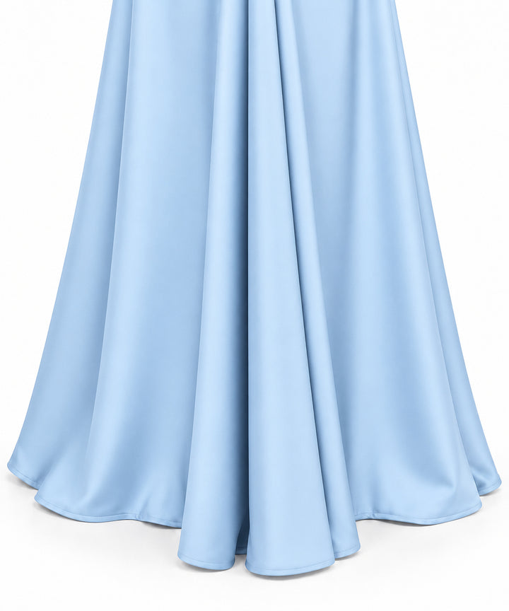 Women's Sky Blue Cut-Out Maxi Dress with Gold Detail & Draped High Neck