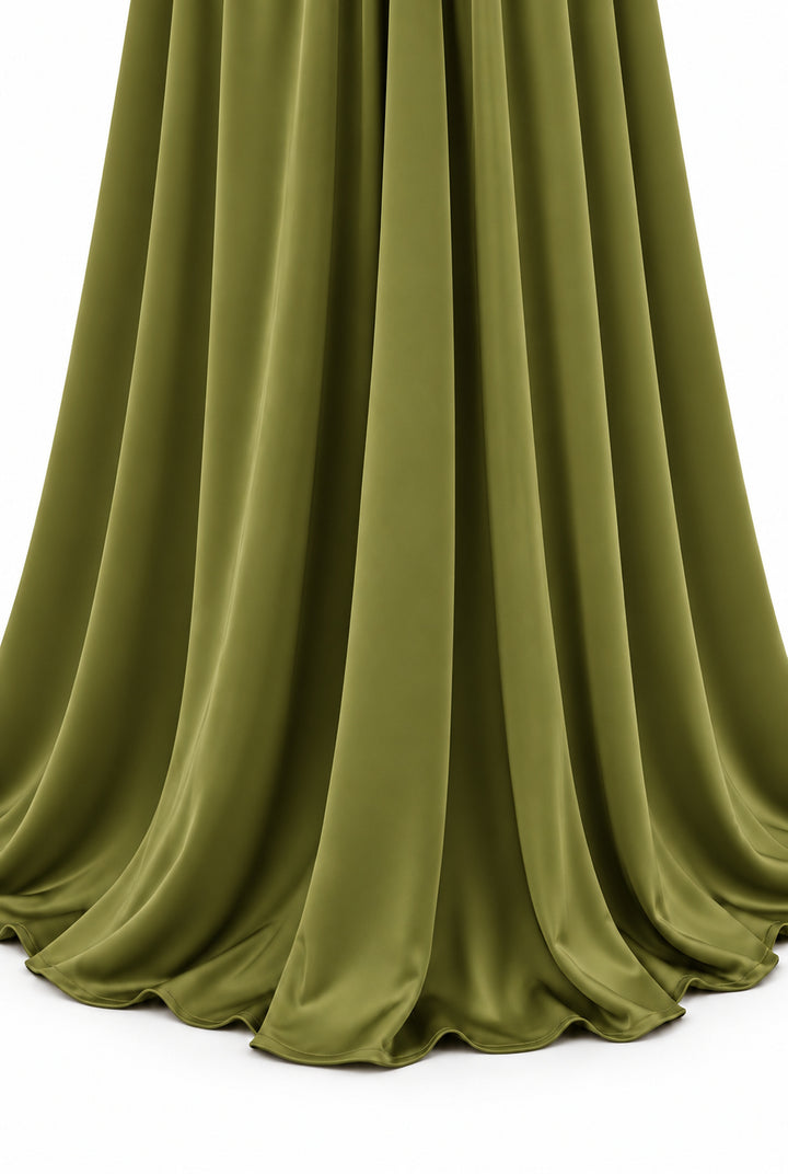 Women's Olive Green Two-Piece Maxi Set with Pearl Details & Draped Design