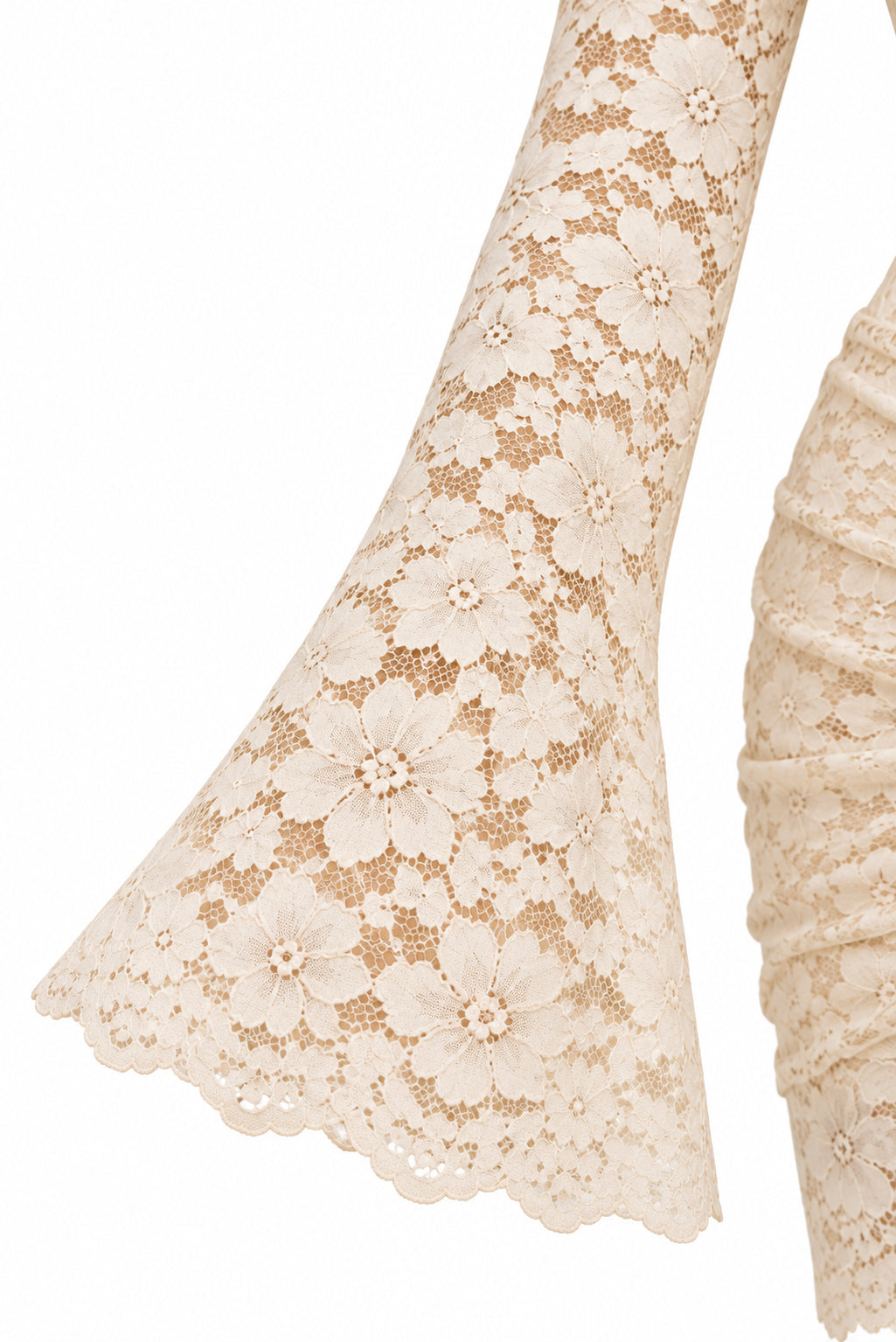 Women's Ivory Floral Lace Mini Dress with High Neck Draped Sash