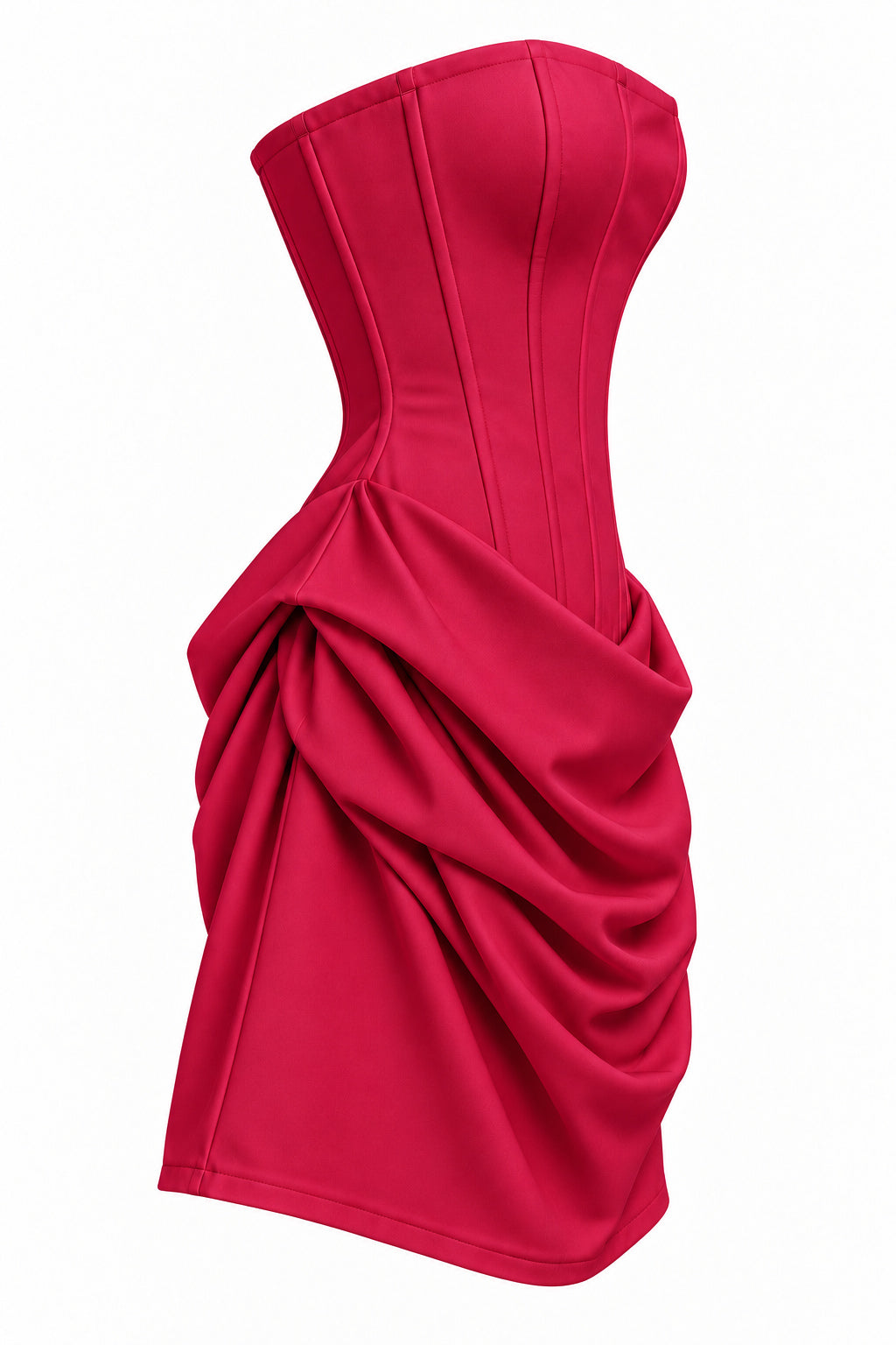 RED Strapless Corset Mini Dress with Draped Skirt