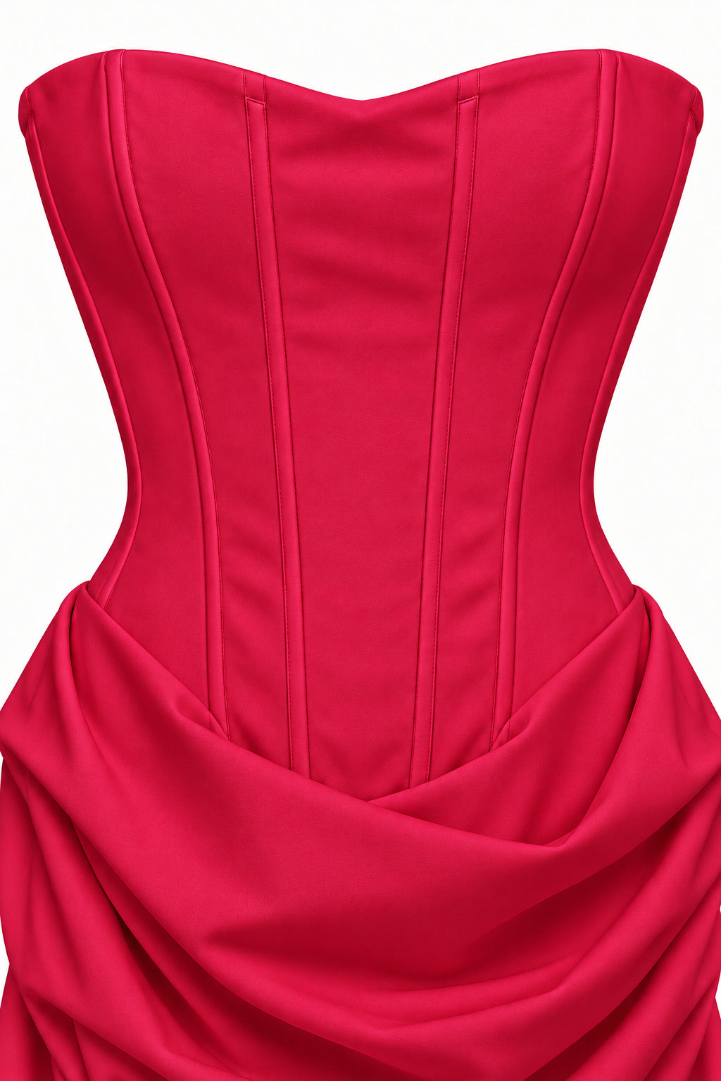 RED Strapless Corset Mini Dress with Draped Skirt