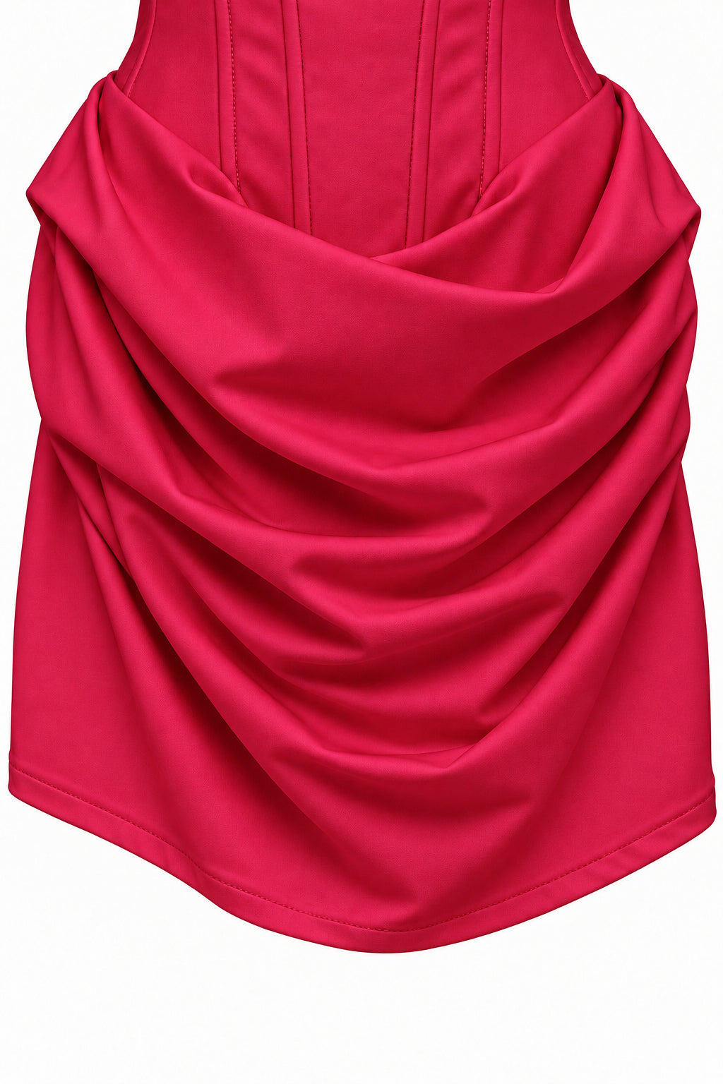 RED Strapless Corset Mini Dress with Draped Skirt