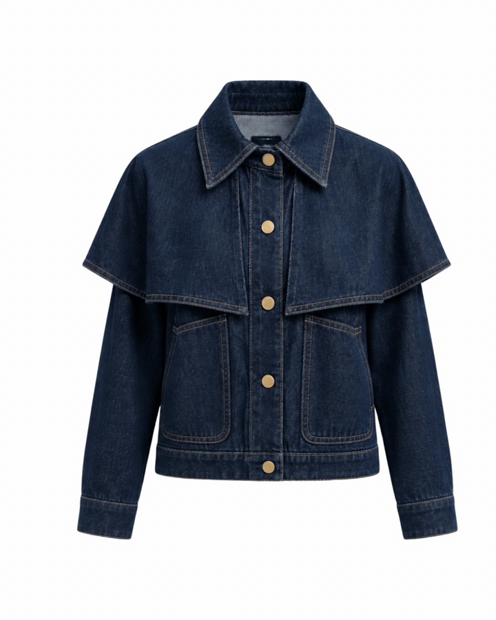 Women’s Dark Blue Denim Jacket with Cape Detail