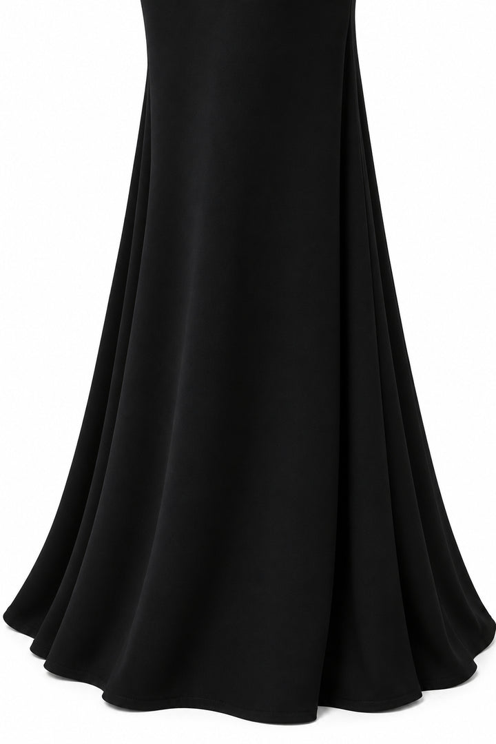 Women's Black Mermaid Maxi Dress with Silver Sequin Details and Draped Scarf
