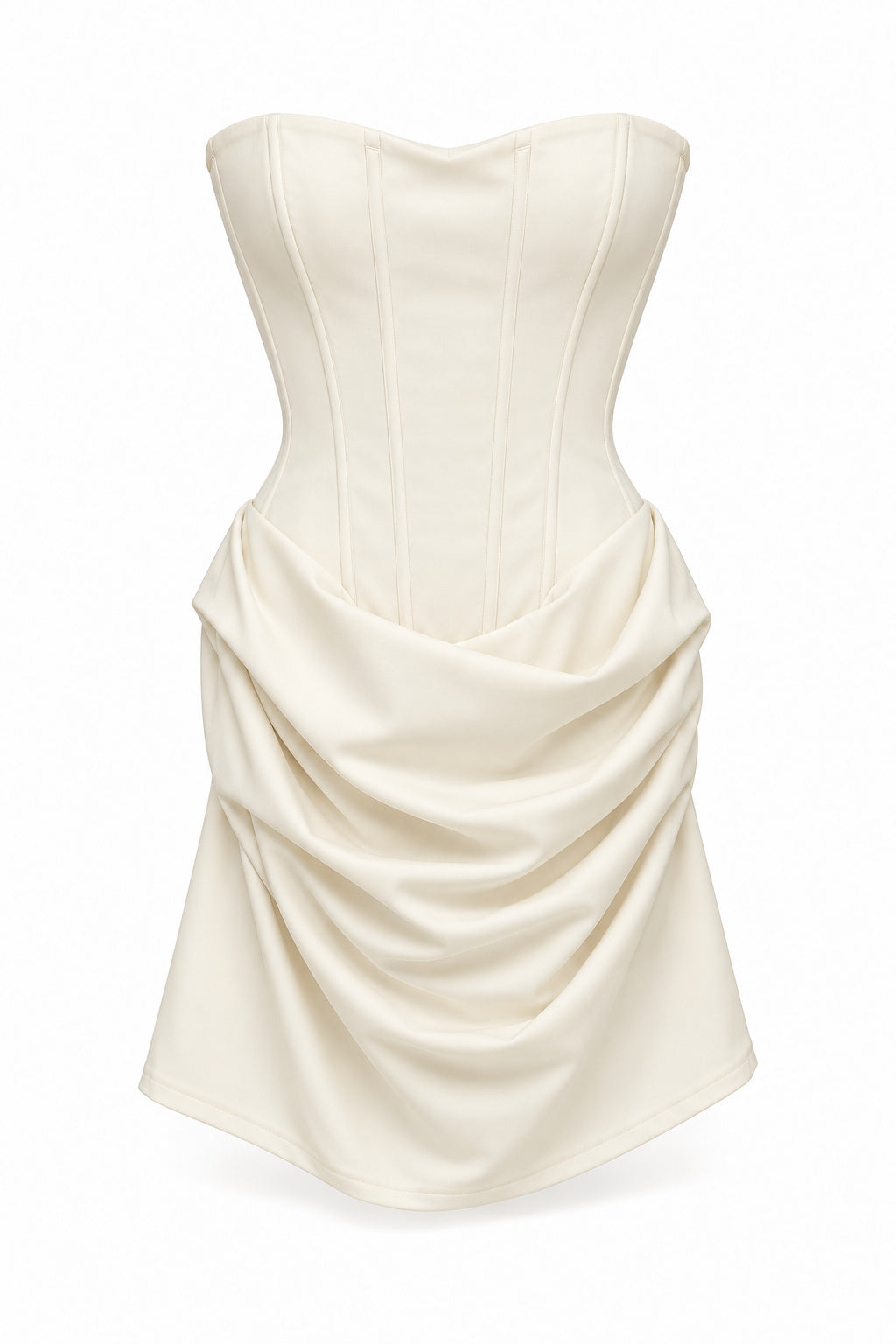 Women's Ivory Strapless Corset Mini Dress with Draped Skirt