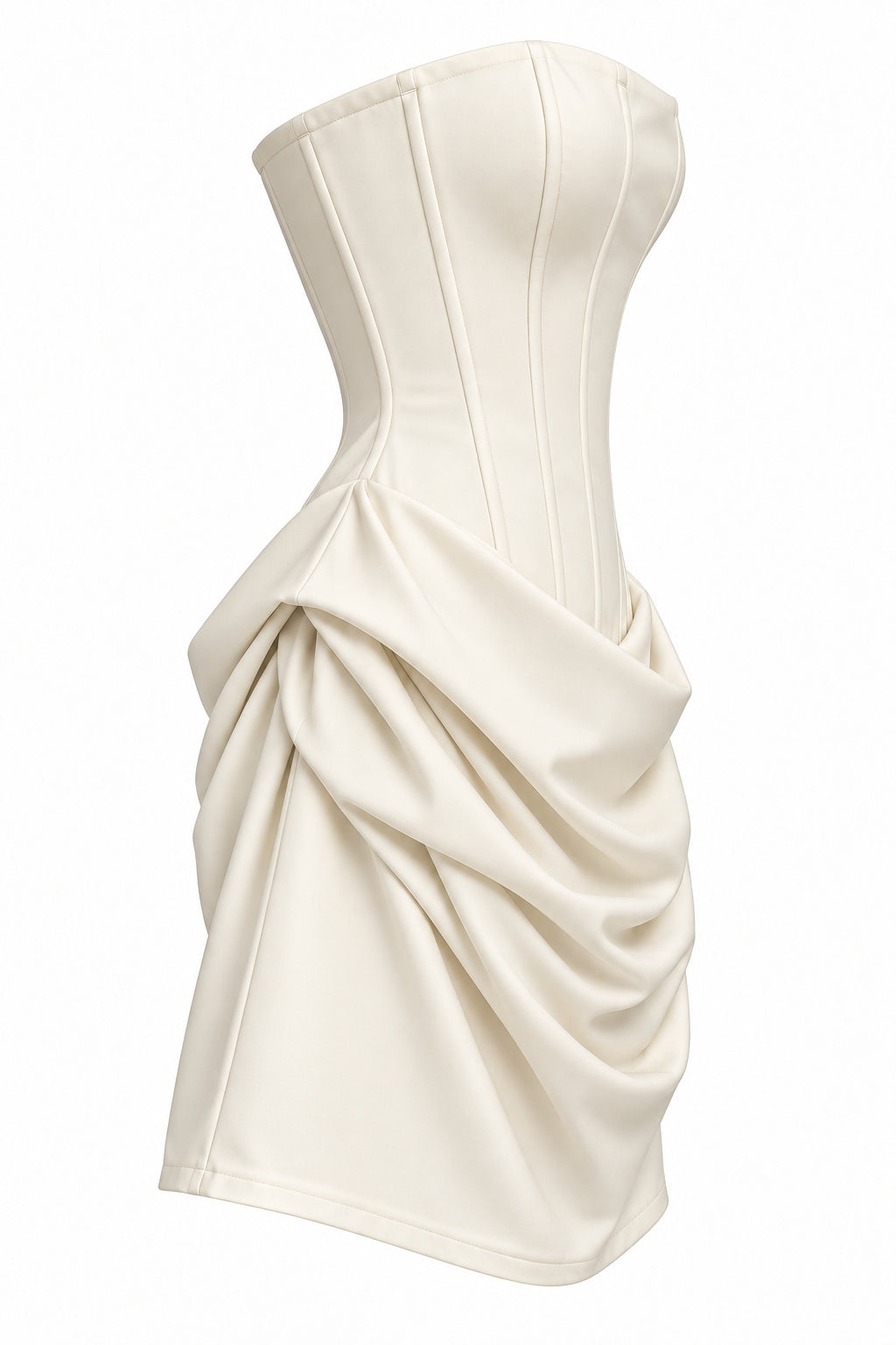 Women's Ivory Strapless Corset Mini Dress with Draped Skirt