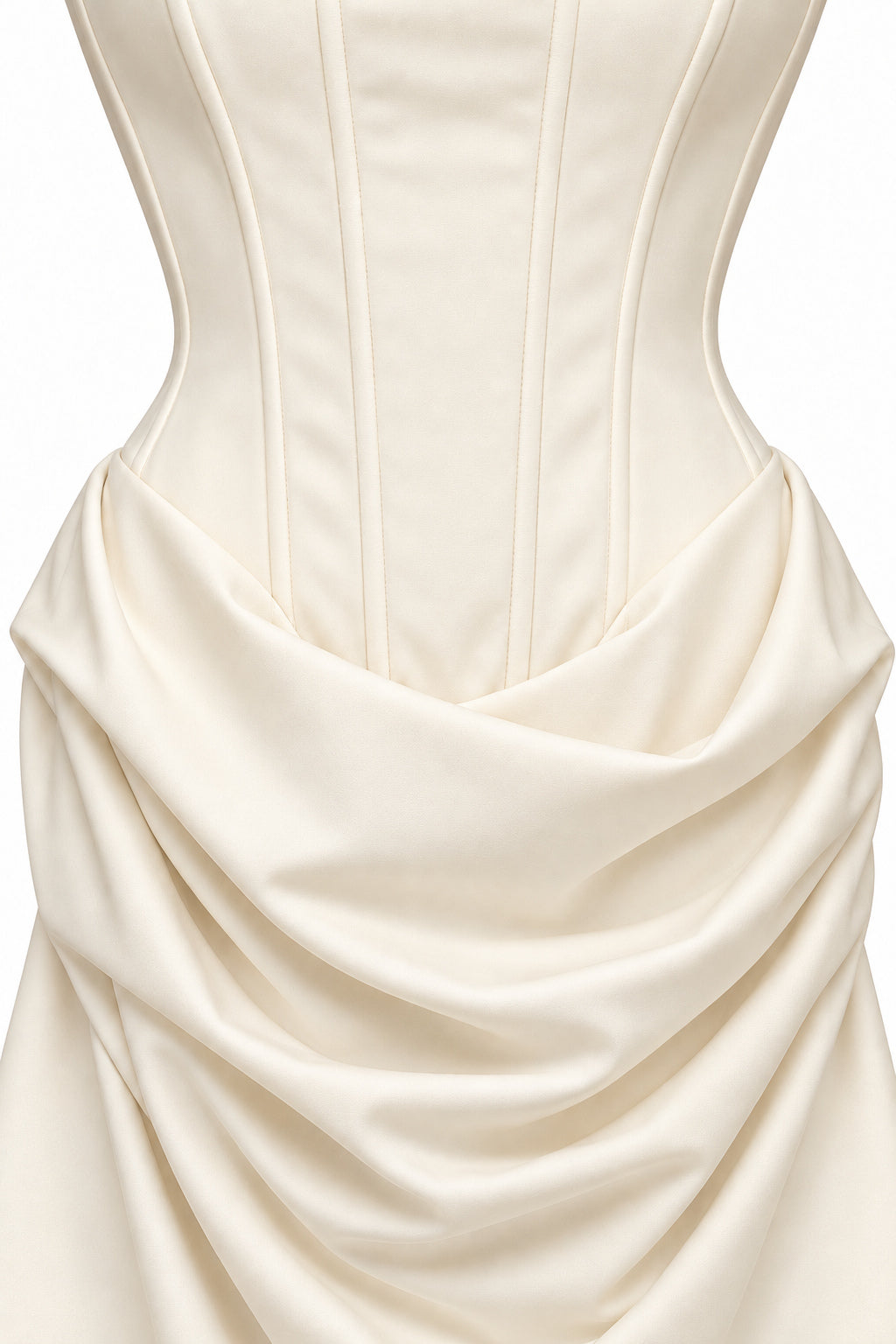 Women's Ivory Strapless Corset Mini Dress with Draped Skirt