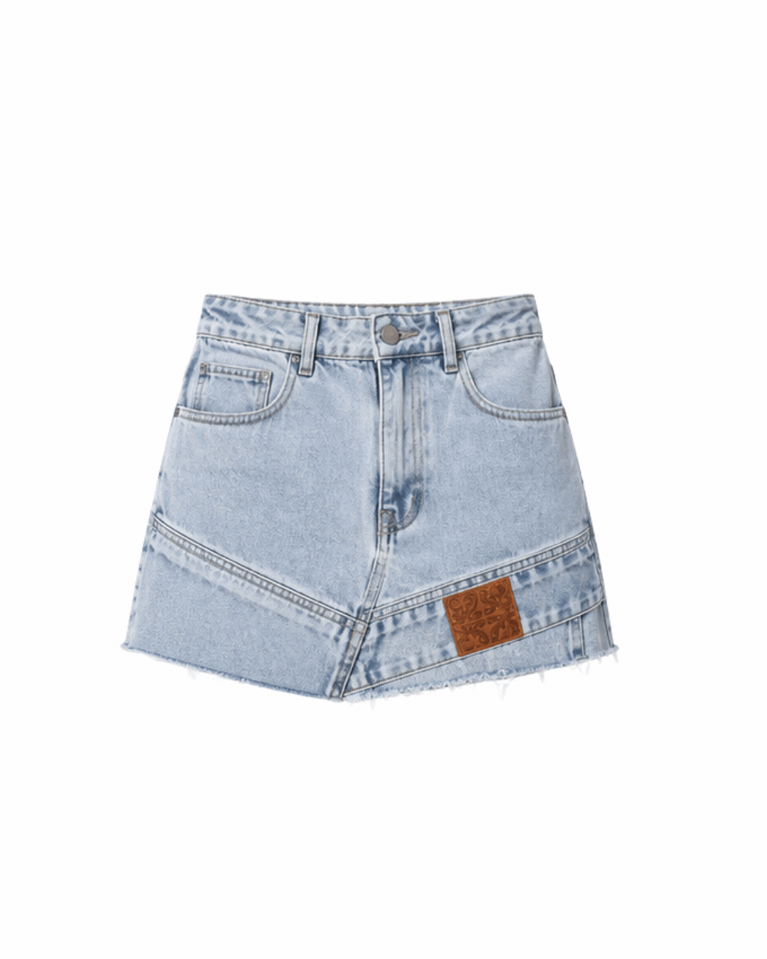 Women’s Light Blue Denim Mini Skirt with Asymmetric Panel Detail
