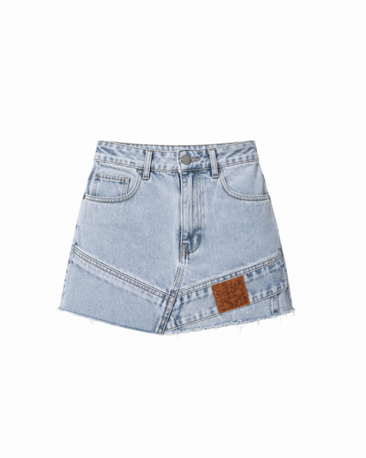 Women’s Light Blue Denim Mini Skirt with Asymmetric Panel Detail
