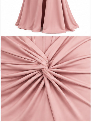 Women’s Blush Pink Strapless Corset Maxi Dress with Draped Waist & Front Slit