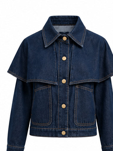 Women’s Dark Blue Denim Jacket with Cape Detail