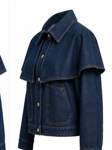 Women’s Dark Blue Denim Jacket with Cape Detail