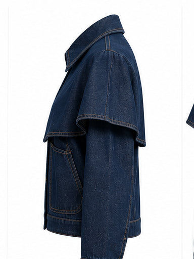 Women’s Dark Blue Denim Jacket with Cape Detail