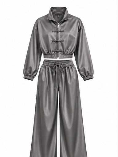 Women’s Two-Piece Set – Cropped Jacket & Wide-Leg Trousers