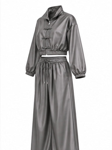Women’s Two-Piece Set – Cropped Jacket & Wide-Leg Trousers