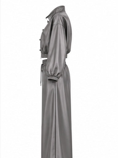 Women’s Two-Piece Set – Cropped Jacket & Wide-Leg Trousers