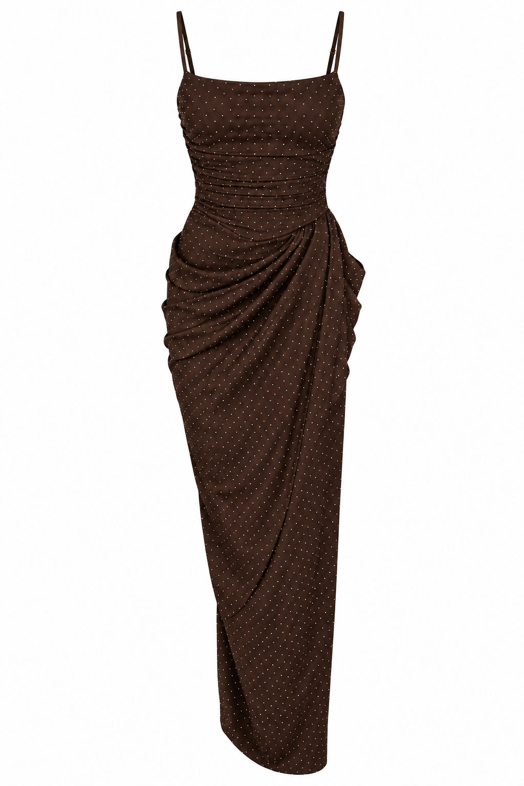 Women’s Burgundy Ruched Maxi Dress with Sparkling Details