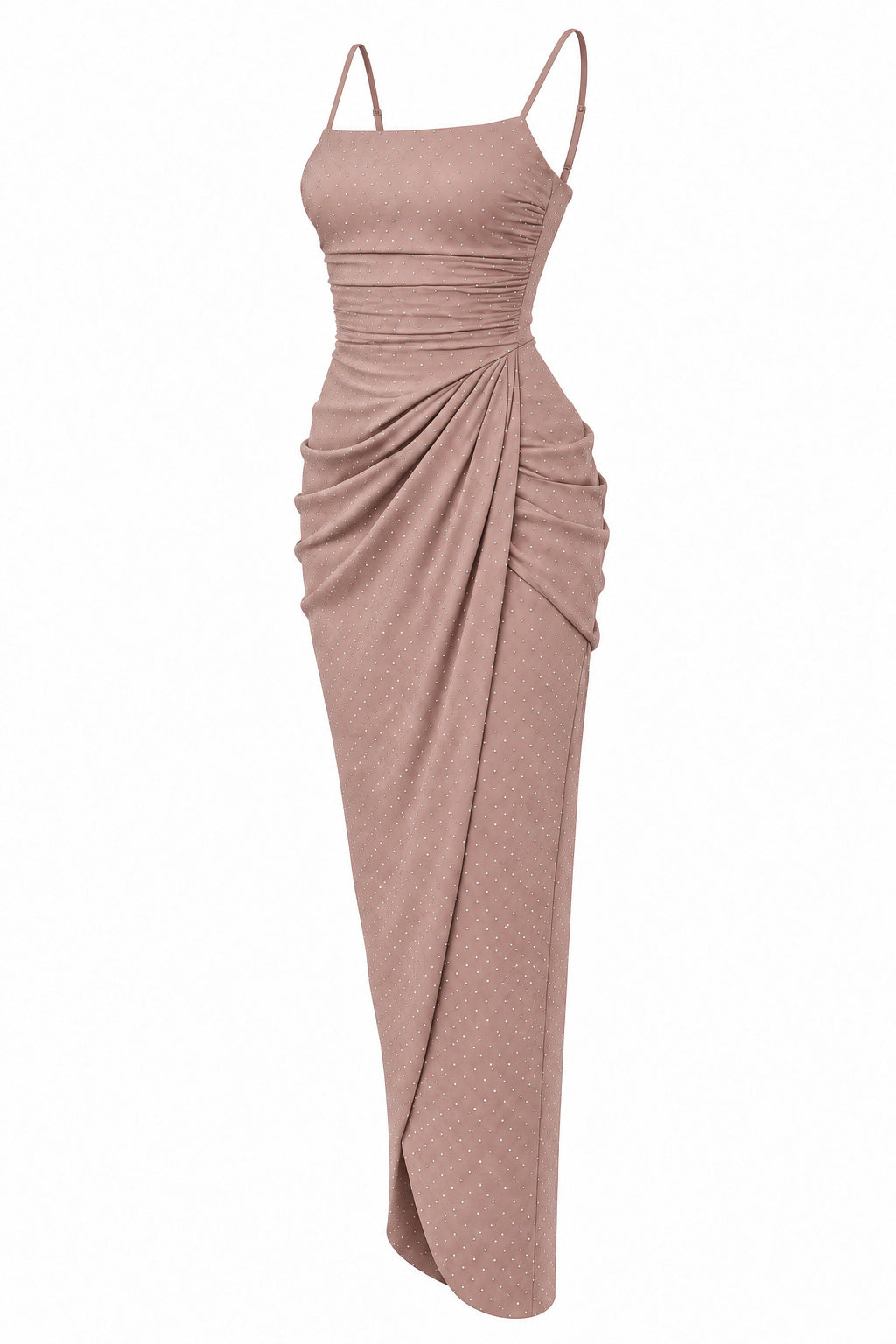 Women’s Dusty Pink Ruched Maxi Dress with Sparkling Details