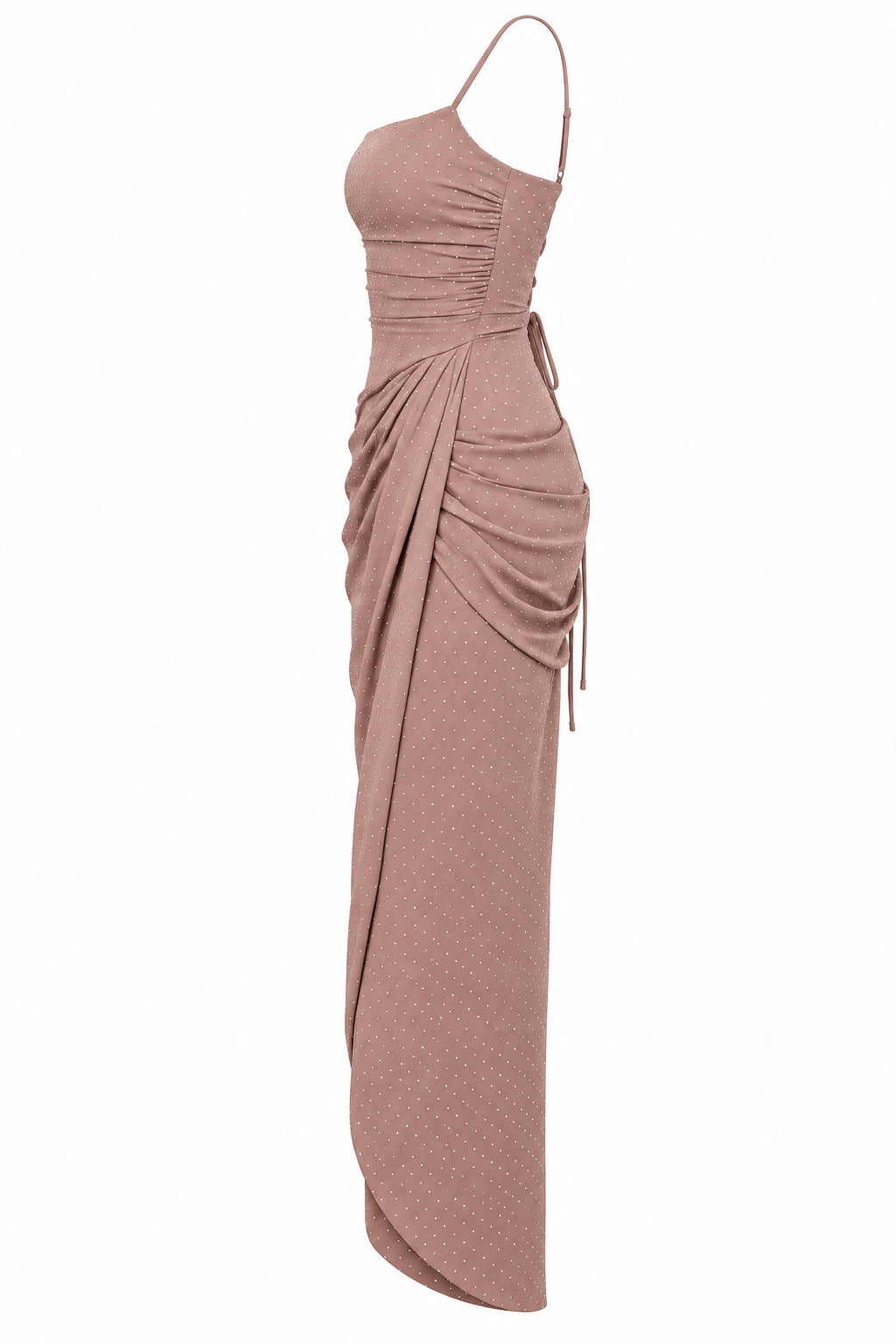 Women’s Dusty Pink Ruched Maxi Dress with Sparkling Details