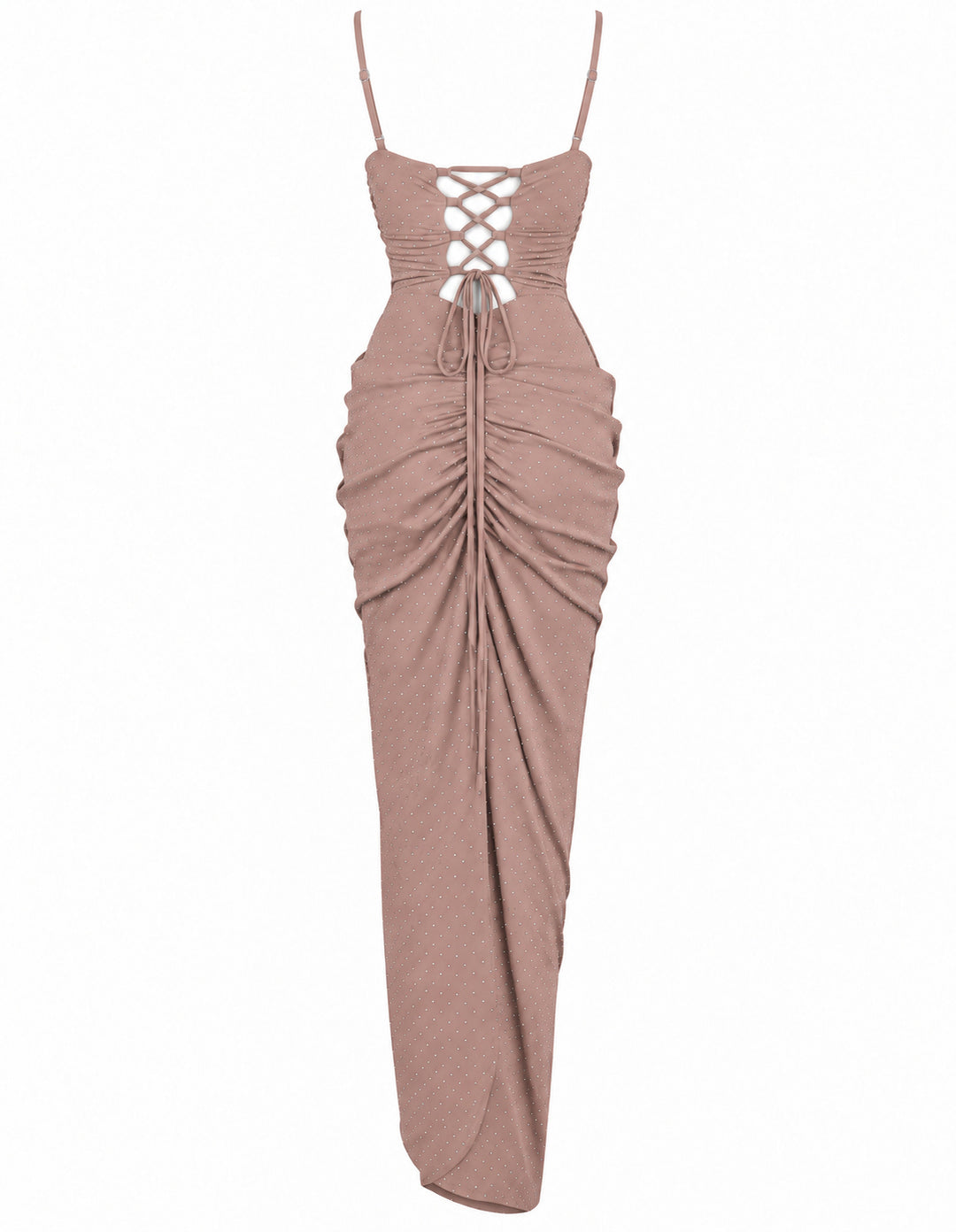 Women’s Dusty Pink Ruched Maxi Dress with Sparkling Details