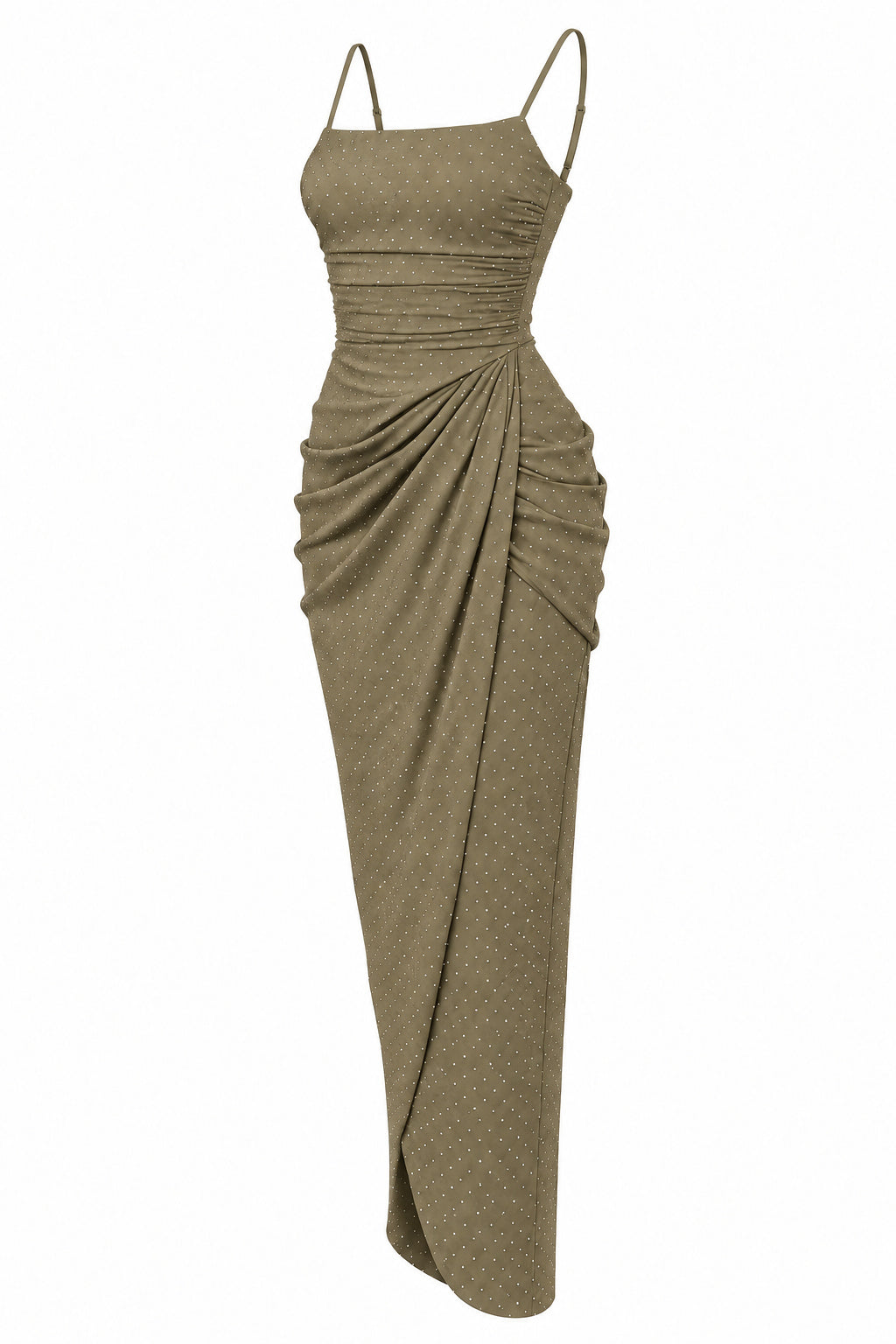 Women's Ruched Maxi Dress with Sparkling Details