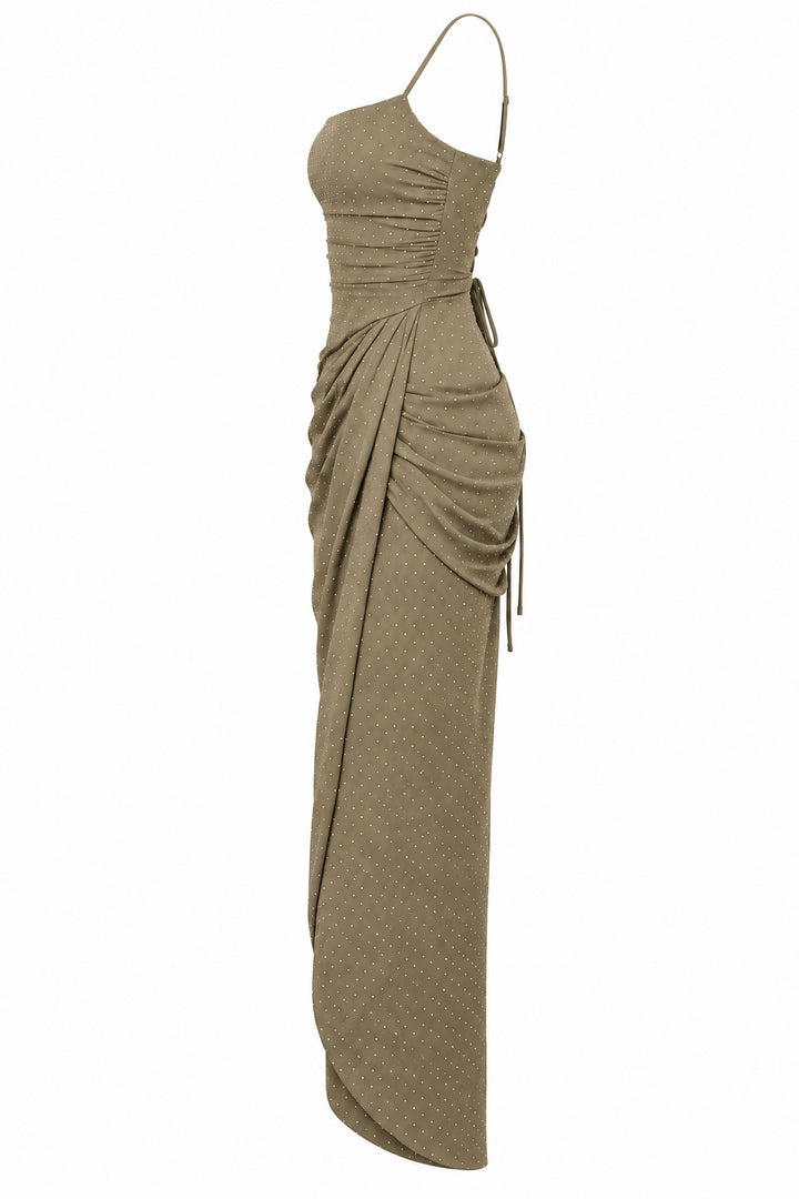 Women's Ruched Maxi Dress with Sparkling Details