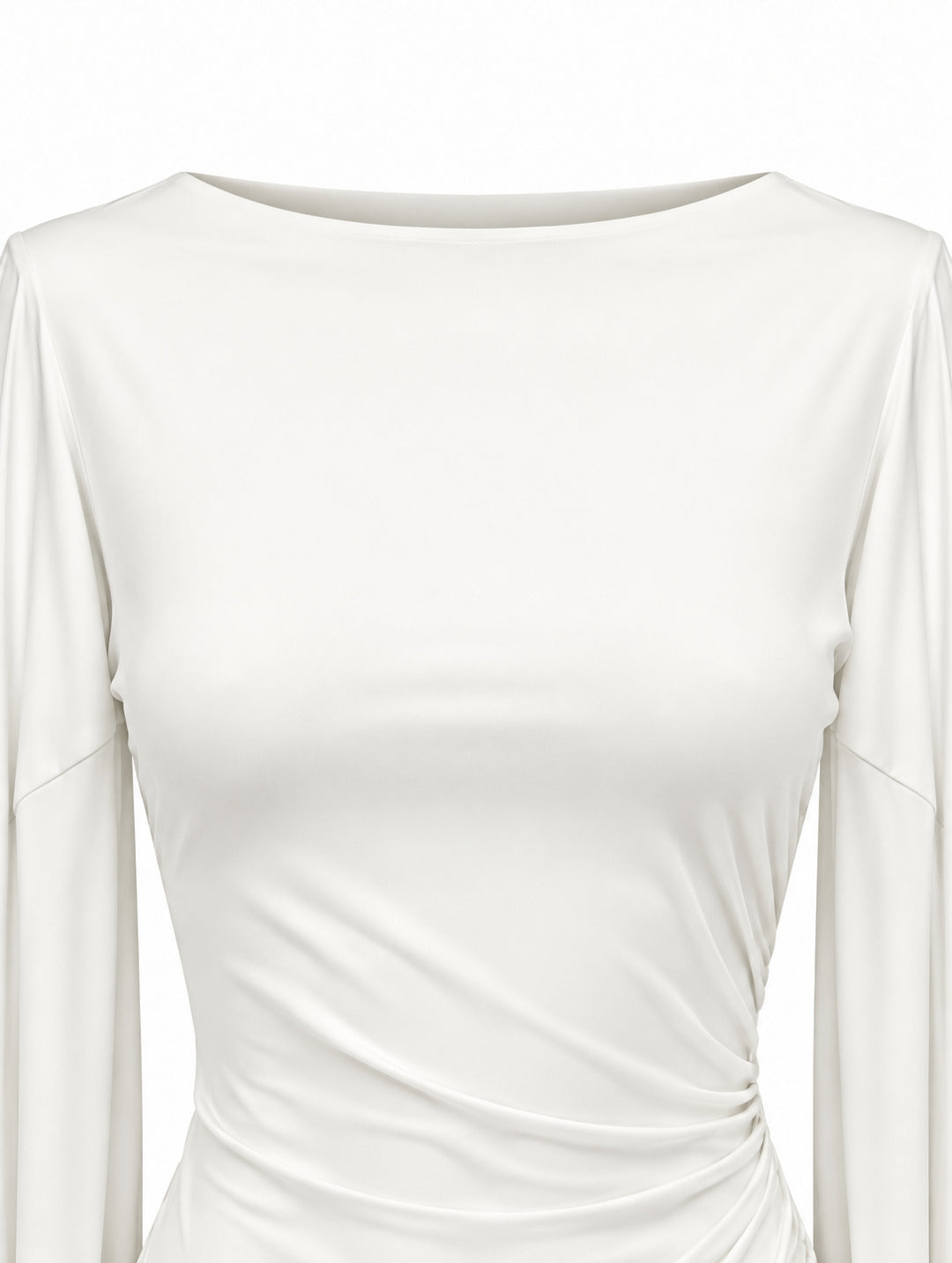 Women’s Elegant Draped Mini Dress with Waterfall Sleeves – White
