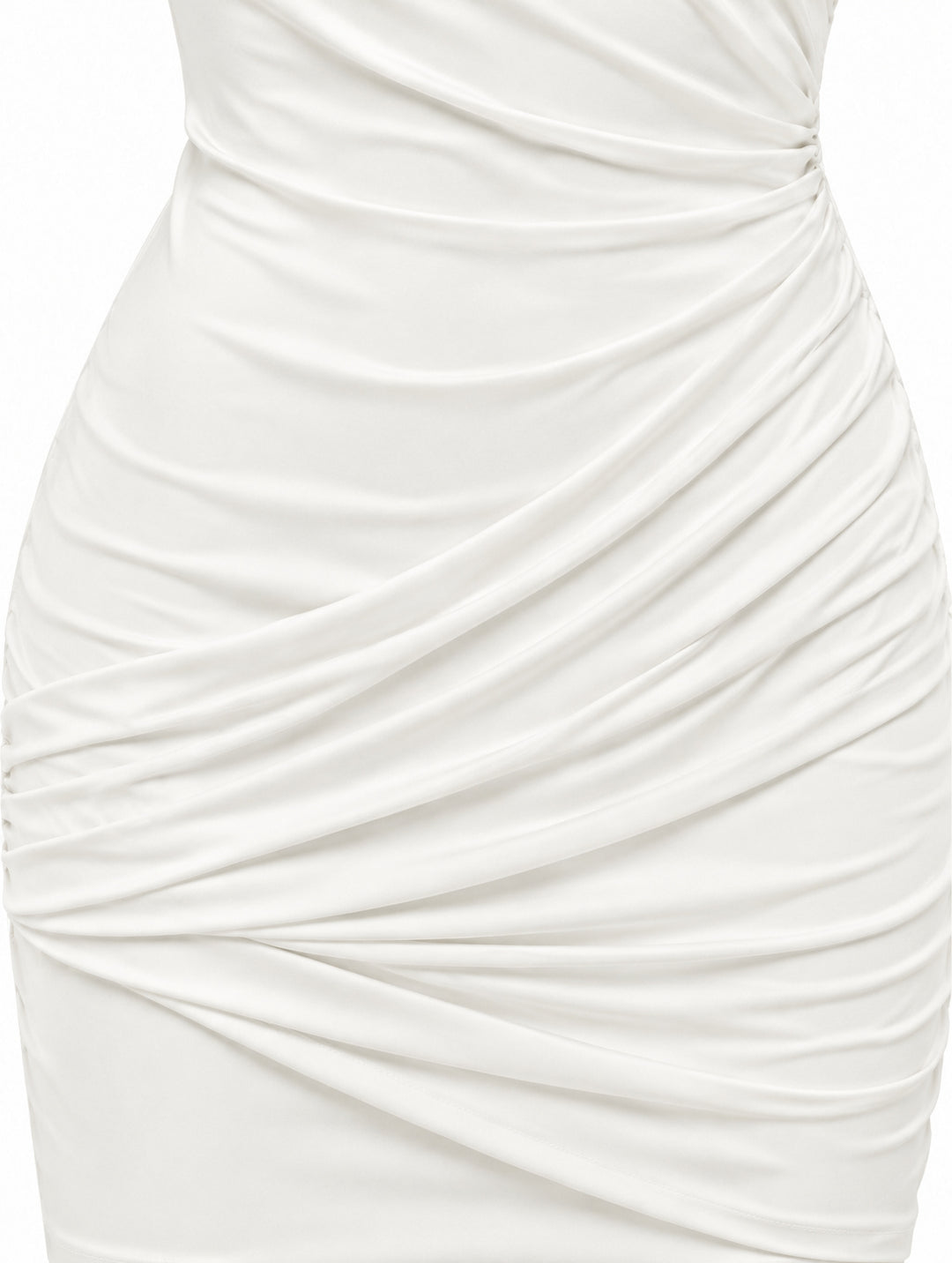 Women’s Elegant Draped Mini Dress with Waterfall Sleeves – White