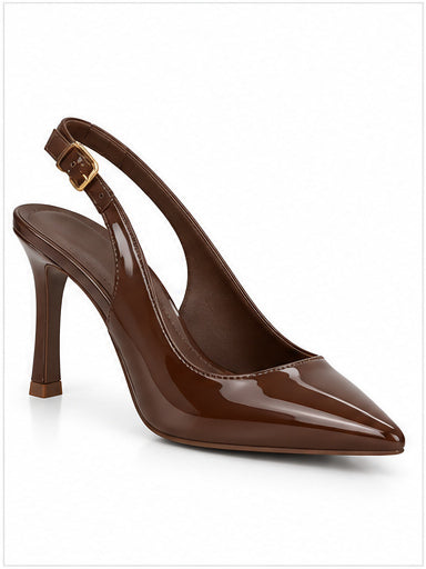 Women’s Brown Patent Slingback Pumps with Pointed Toe