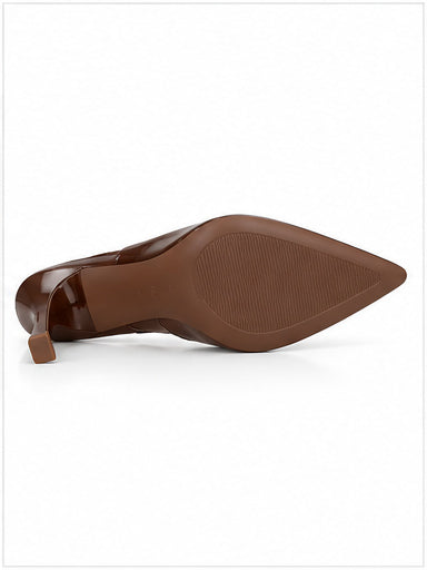 Women’s Brown Patent Slingback Pumps with Pointed Toe