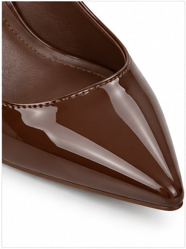 Women’s Brown Patent Slingback Pumps with Pointed Toe