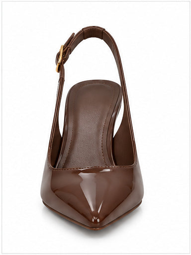 Women’s Brown Patent Slingback Pumps with Pointed Toe