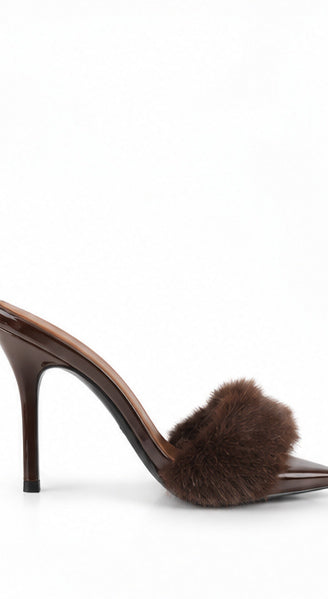 Women’s Brown Faux Fur High-Heel Mules