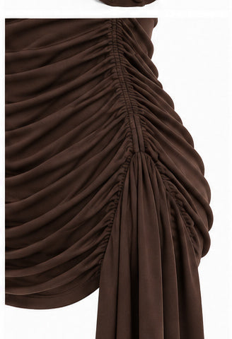Chocolate Brown Ruched Halter Mini Dress