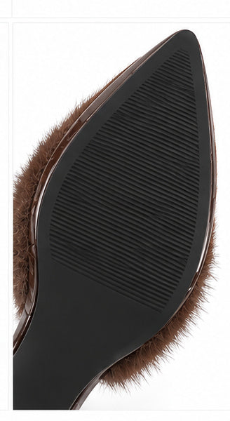 Women’s Brown Faux Fur High-Heel Mules