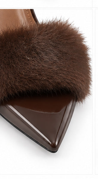 Women’s Brown Faux Fur High-Heel Mules