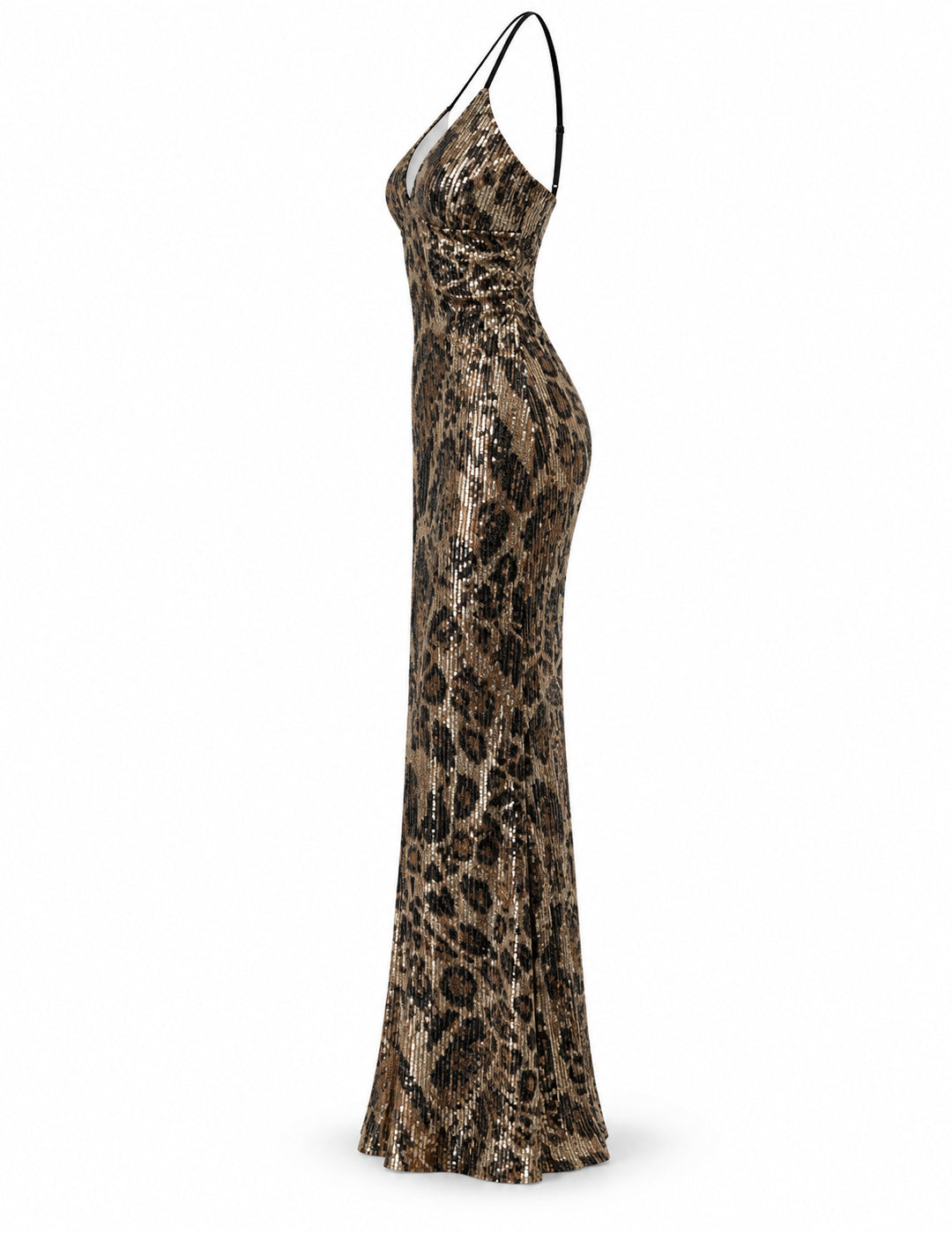 Women's Leopard Print Sequin Maxi Dress – Gold  Black Evening Gown