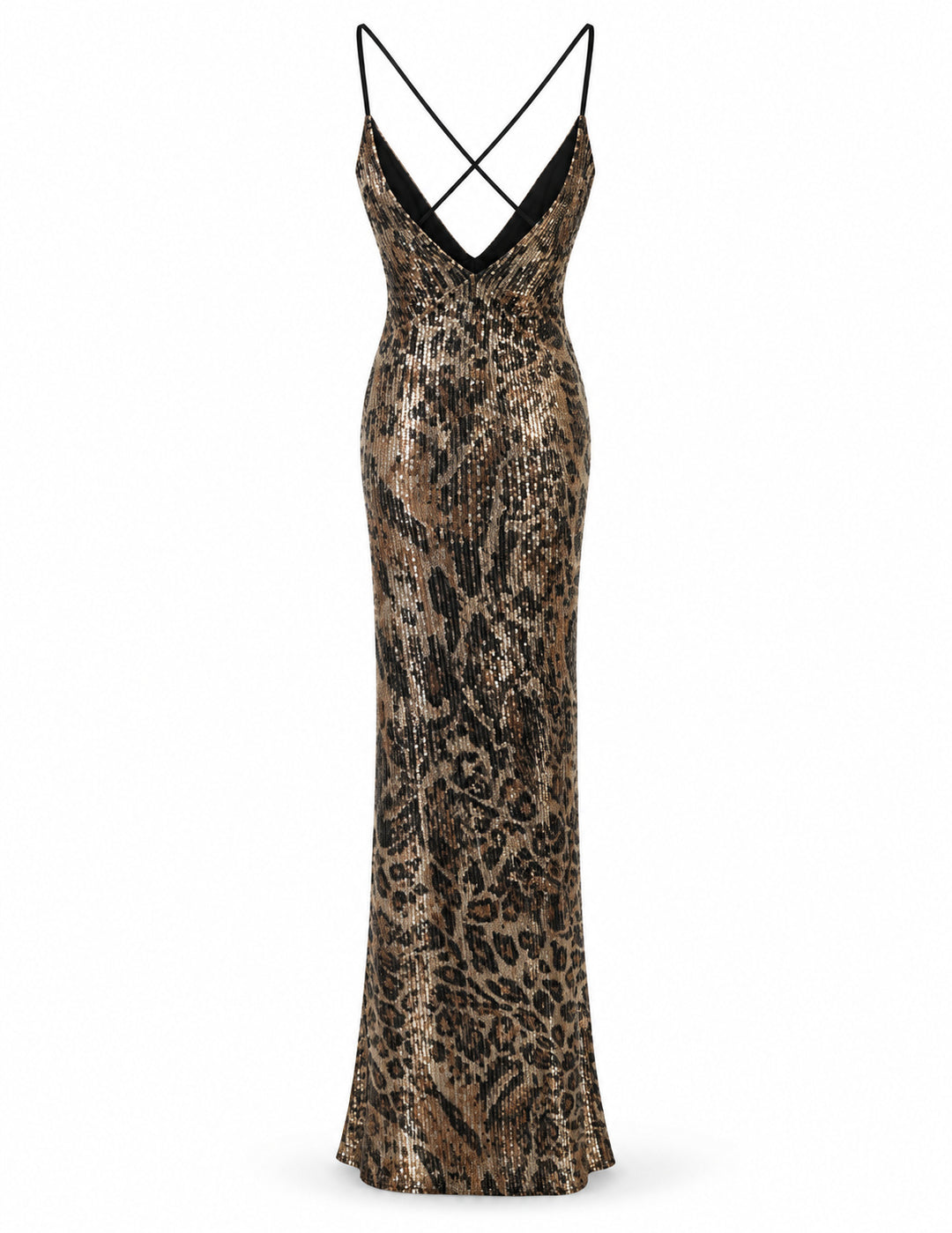 Women's Leopard Print Sequin Maxi Dress – Gold  Black Evening Gown
