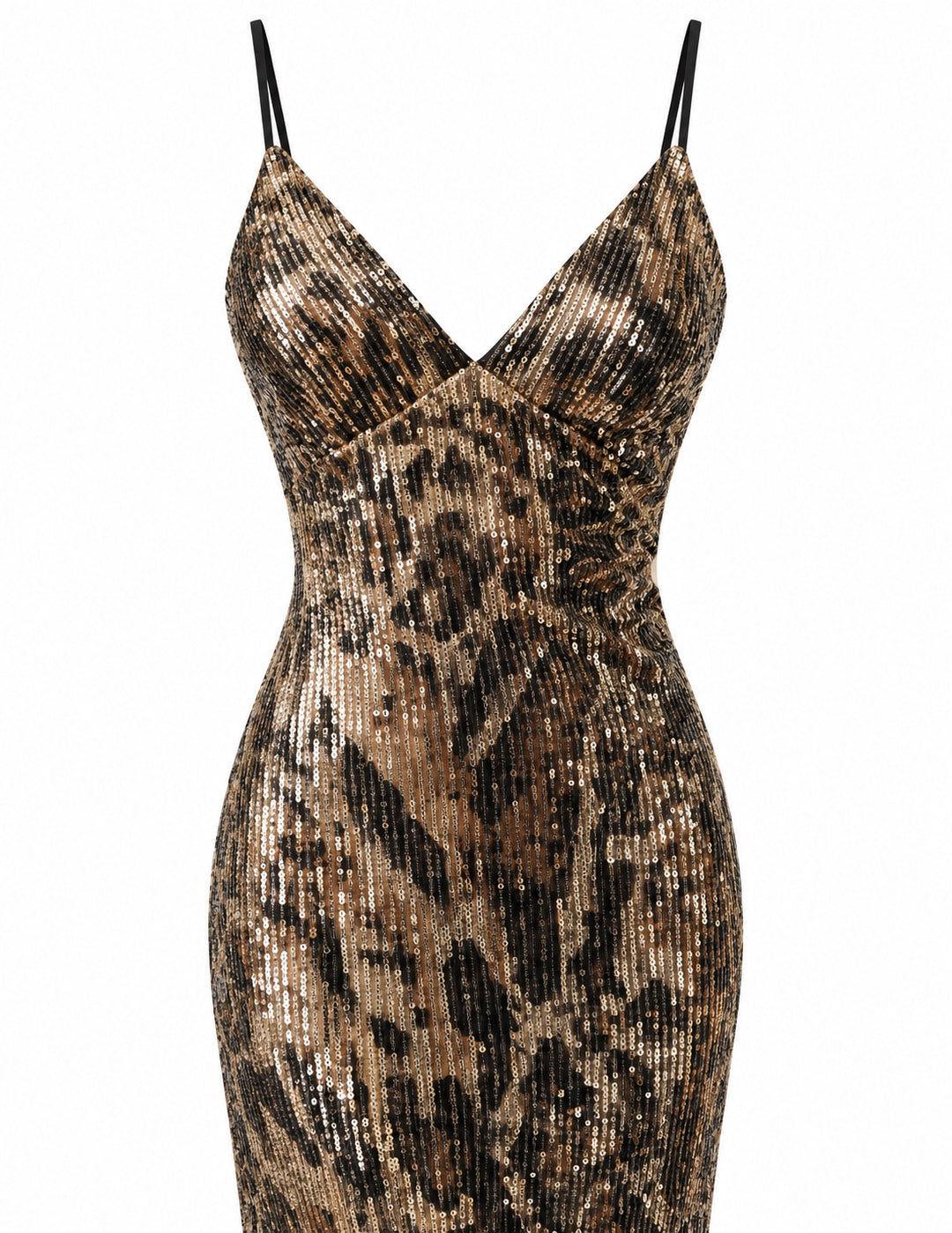 Women's Leopard Print Sequin Maxi Dress – Gold  Black Evening Gown