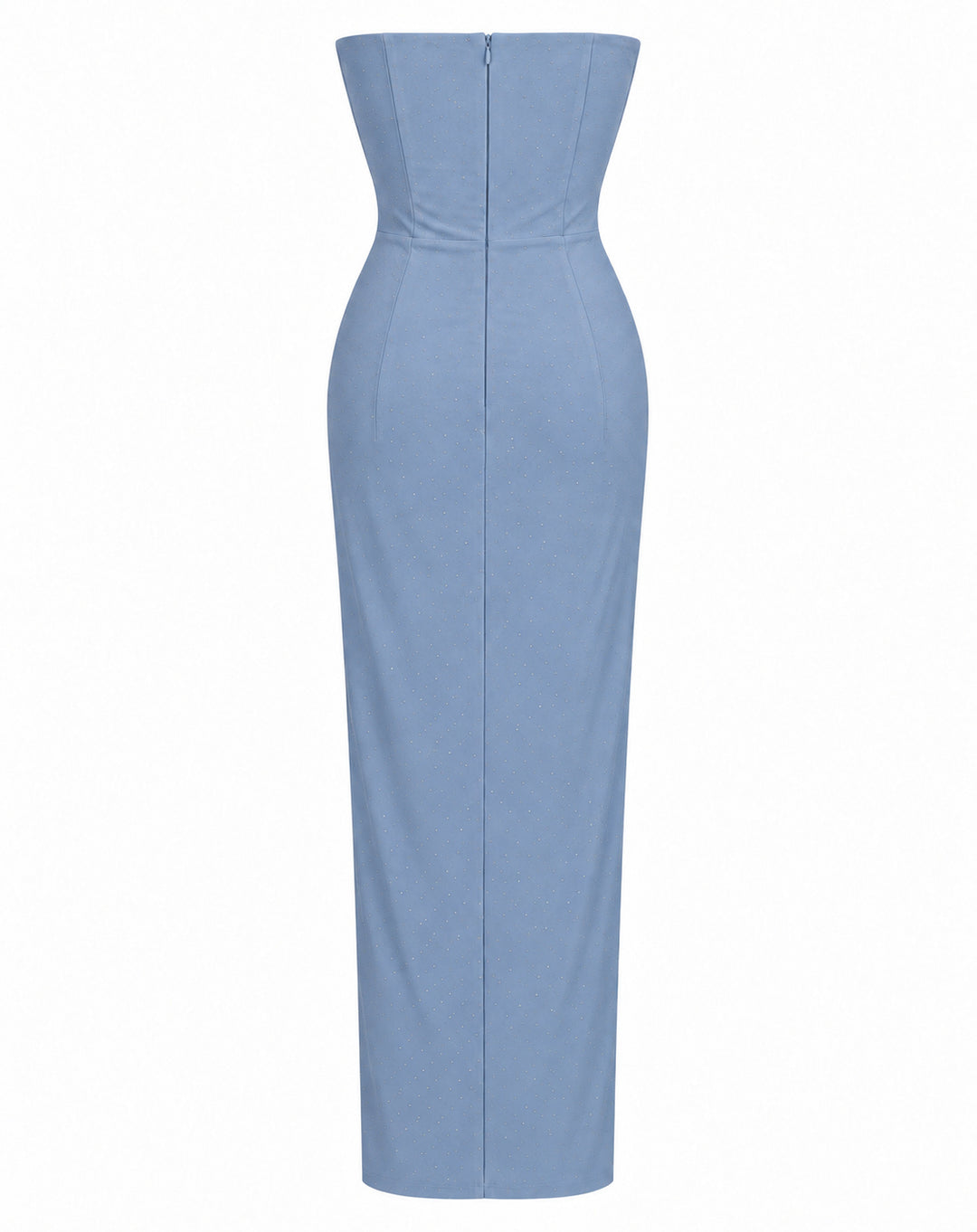 Women’s Baby Blue Strapless Corset Maxi Dress with Rhinestone Details