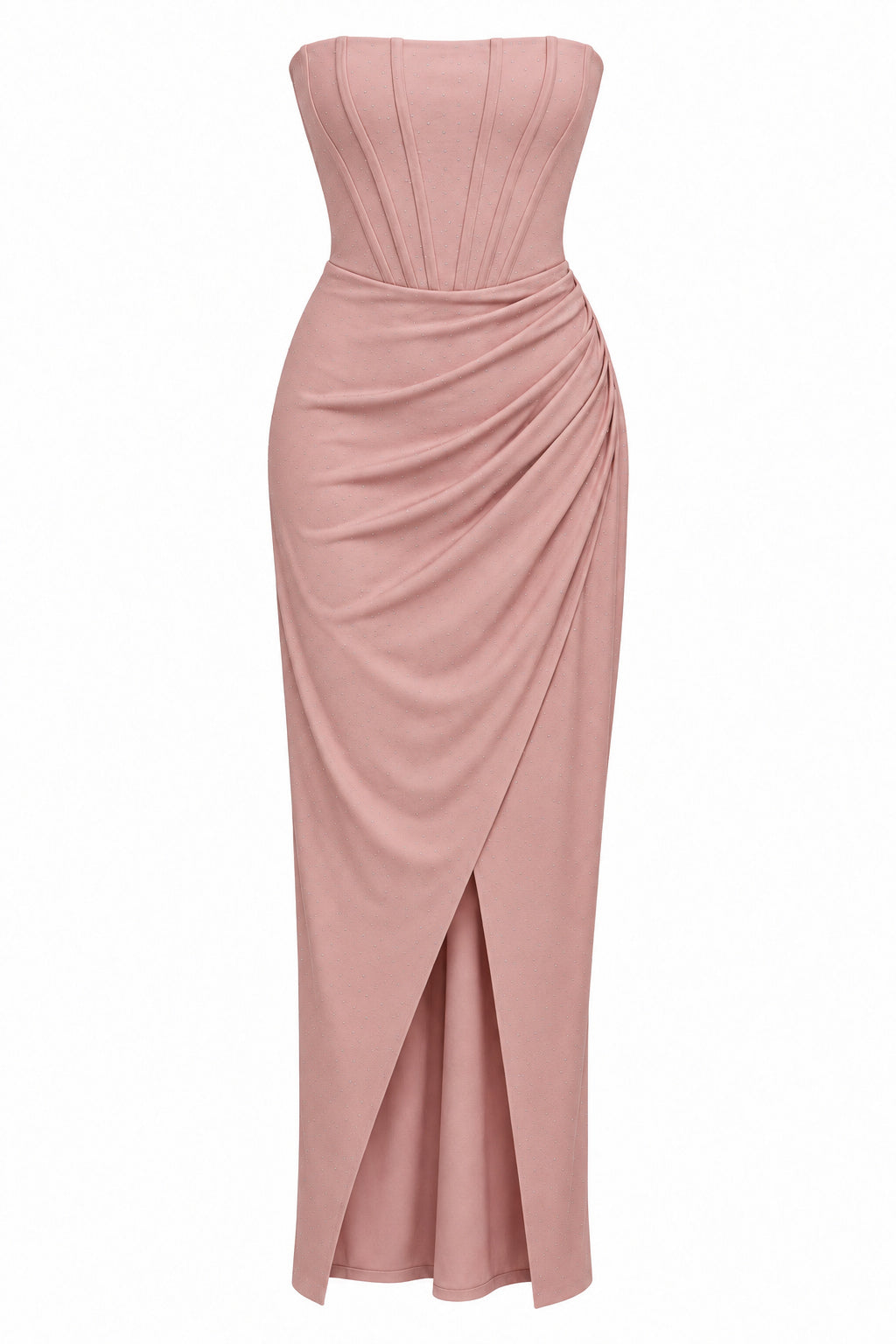 Women’s Dusty Pink Strapless Corset Maxi Dress with Rhinestone Details