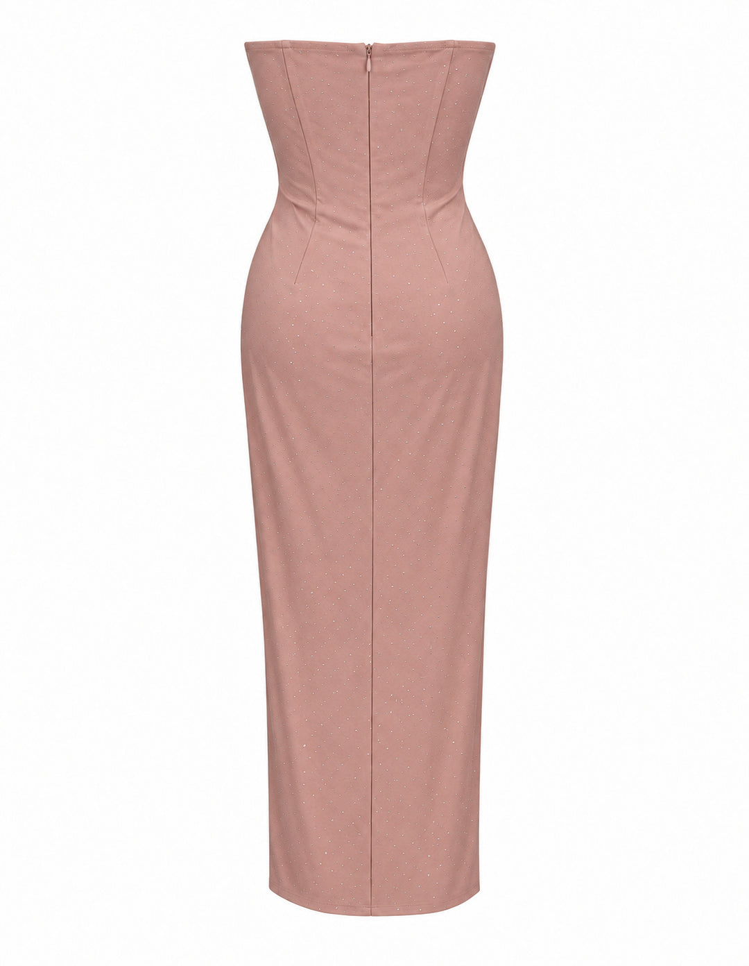 Women’s Dusty Pink Strapless Corset Maxi Dress with Rhinestone Details