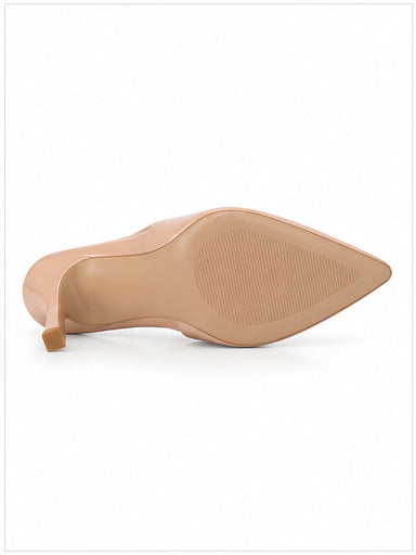 Nude Patent Pointed-Toe Slingback Stiletto Heels