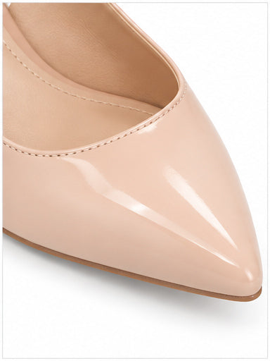Nude Patent Pointed-Toe Slingback Stiletto Heels