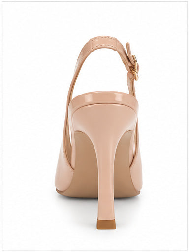 Nude Patent Pointed-Toe Slingback Stiletto Heels